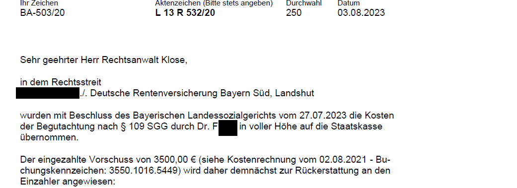 Staatskasse trägt Gutachtenskosten in Höhe von 3500 Euro für psychiatrisches Gutachten