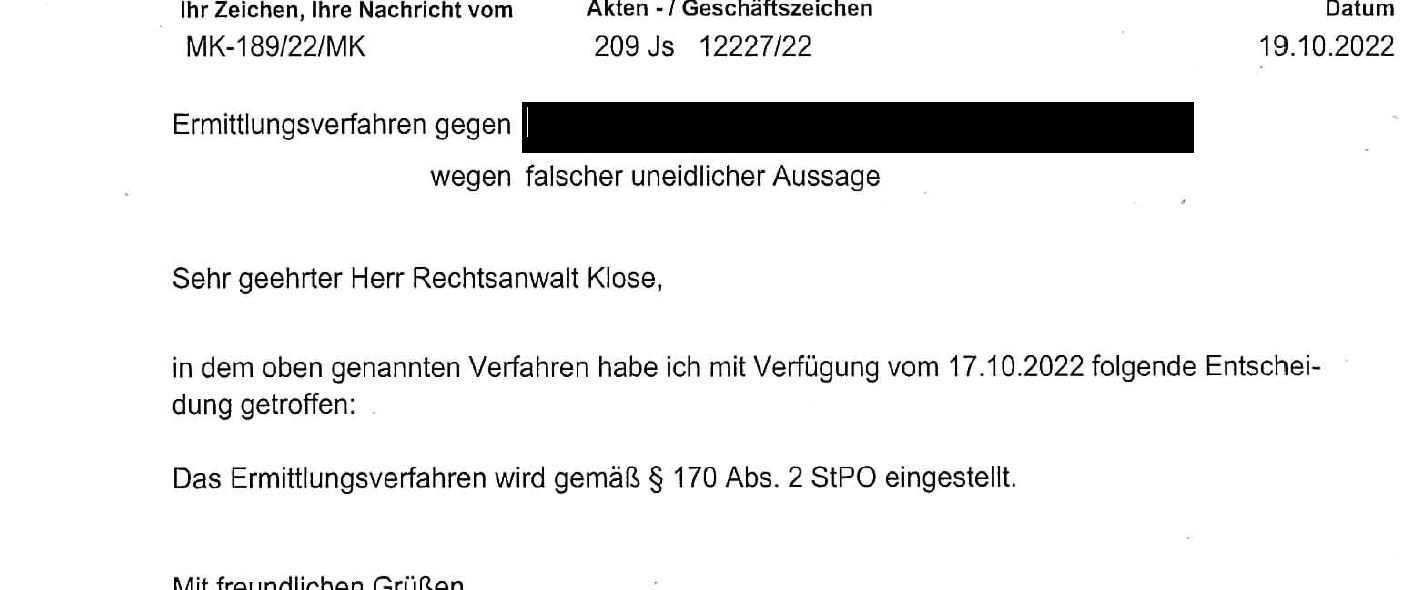 Verdacht des § 153 StGB - Einstellung mangels Tatverdachts (§ 170 Abs. 2 StPO)