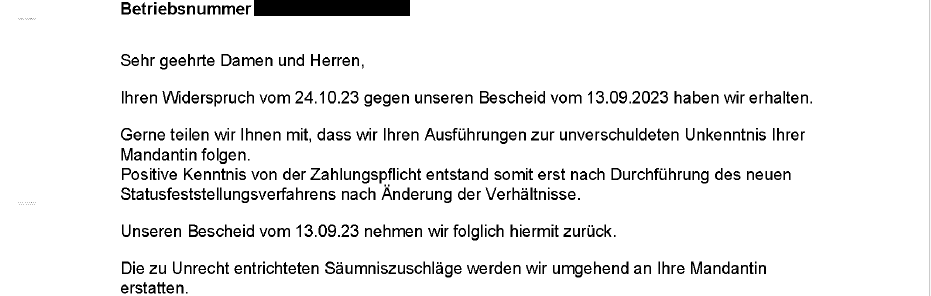 Einzugsstelle zahlt Säumniszuschläge zurück