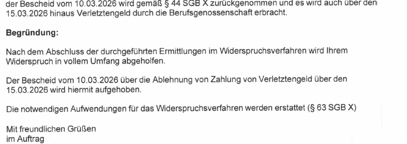 Doch keine Mitwirkungspflichtverletzung nach Arbeitsunfall