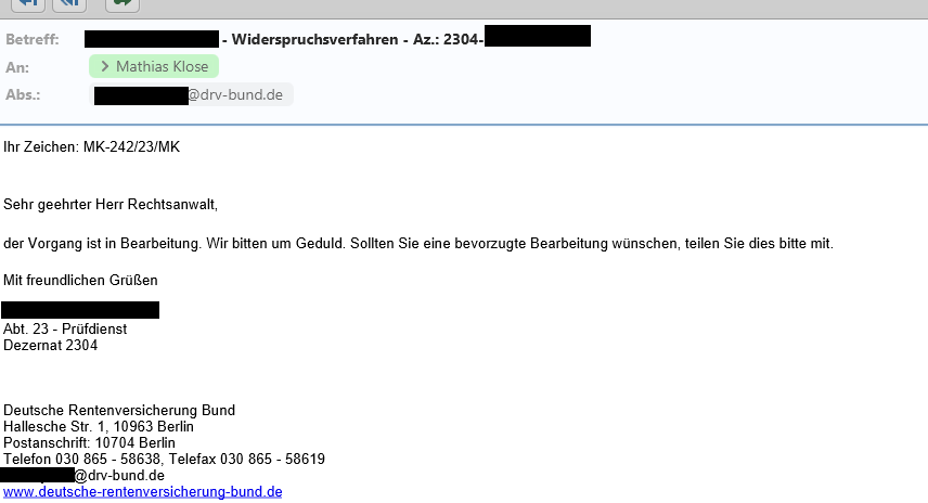 Die DRV Bund bietet im Widerspruchsverfahren eine "bevorzugte Bearbeitung" an