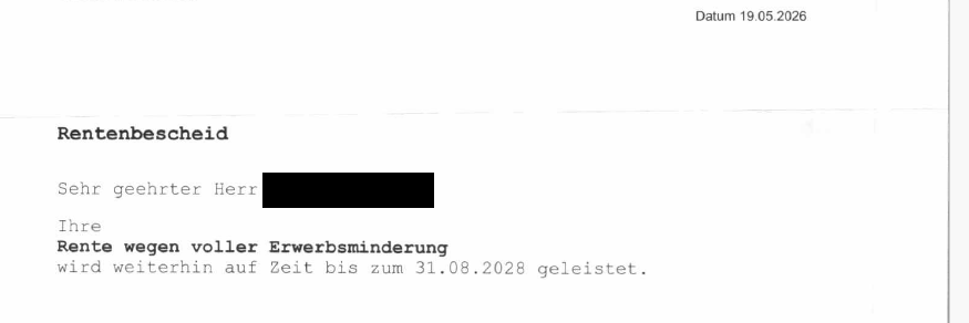 Rentenbescheid: Volle EM-Rente wird weiter bezahlt von der DRV Bund