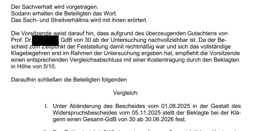 Vergleich vor dem SG Regensburg: GdB 30 statt 20