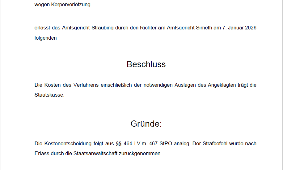 AG Straubing - 7-1-26 - 6 Cs 708 Js 32105/25 (2) - Kostenentscheidung