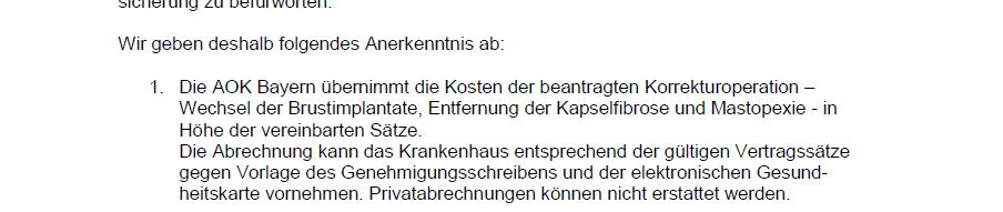 SG Landshut - AOK Bayern übernimmt Kosten einer Mastopexie beidseits 