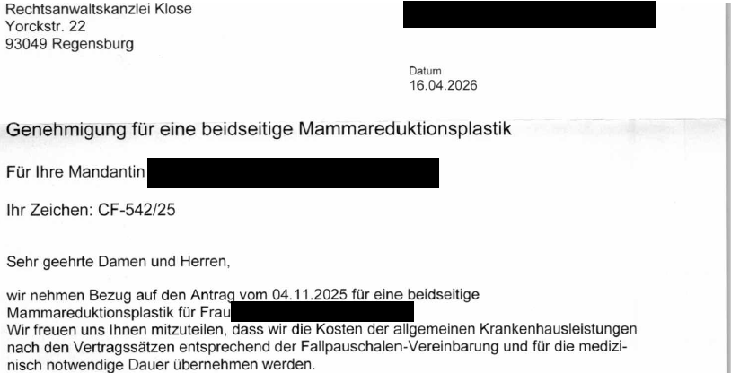 BKK Faber-Castell & Partner übernimmt Kosten einer Brustverkleinerungs-OP