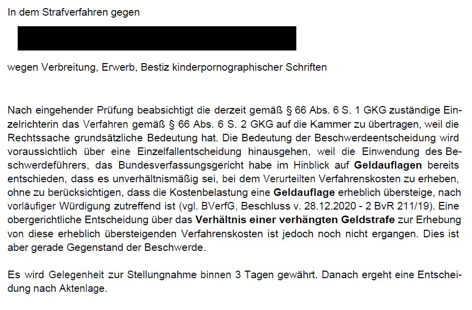 Missverhältnis von Geldstrafe zu den Verfahrenskosten im Strafverfahren