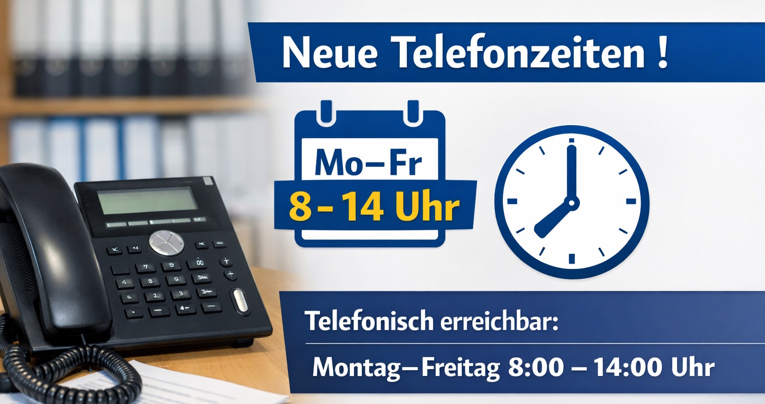 Neue Telefonzeiten in der Kanzlei Klose: Mo - Fr 8 - 14 Uhr