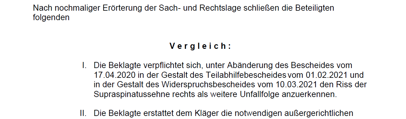 Riss der Supraspinatussehne als Folge eines Arbeitsunfalls anerkannt