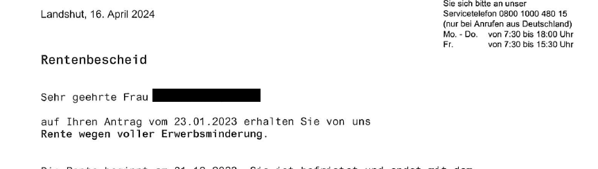 Mandantin von Rechtsanwalt Mathias Klose erhält Rente wegen voller Erwerbsminderung von der DRV Bayern Süd