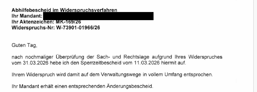 Regensburg: Sperrzeit beim Arbeitslosengeld aufgehoben – Agentur für Arbeit gibt Widerspruch statt