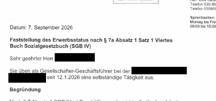 DRV-Bescheid: Gesellschafter-Geschäftsführer ist selbständig