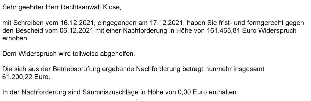 Reduzierung der Nachforderung aus einer Betriebsprüfung um zwei Drittel