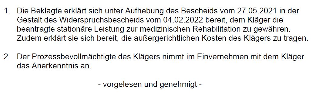 Auszug aus dem Sitzungsprotokoll der Verhandlung vor dem Sozialgericht Regensburg