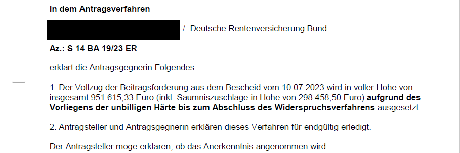 DRV erkennt aufschiebende Wirkung eines Widerspruchs nach Betriebsprüfung vor dem SG Landshut an