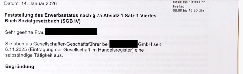 Feststellung des Erwerbsstatus einer GmbH-Geschäftsführerin bei der DRV durch RA Klose