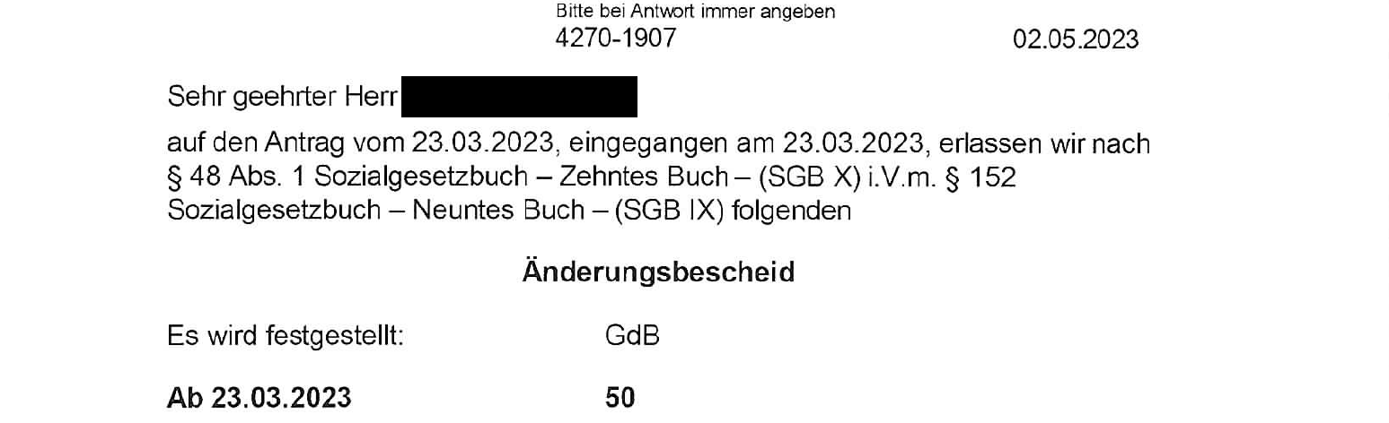 Grad der Behinderung (GdB) erfolgreich erhöht